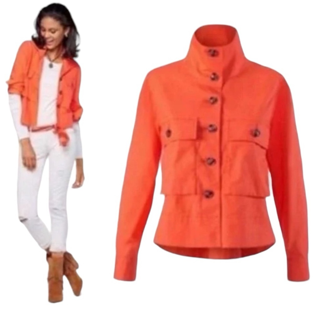 CAbi Medium Orange Cotton/Spandex #5098 “Resort Jacket” in The Color Tiger Lily
